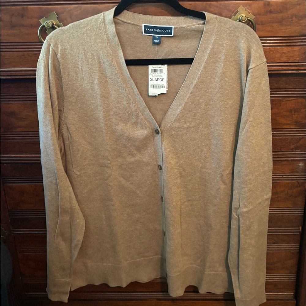 Karen Scott Men's V-Neck Cardigan Sweater - Tan.  Size XL